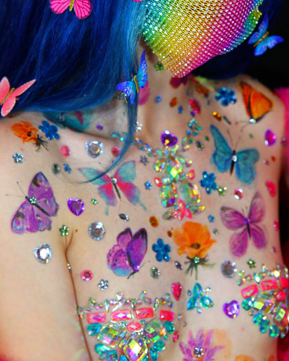Blue Butterfly Kisses Giant Temporary Tattoo Pack - Rave Wonderland