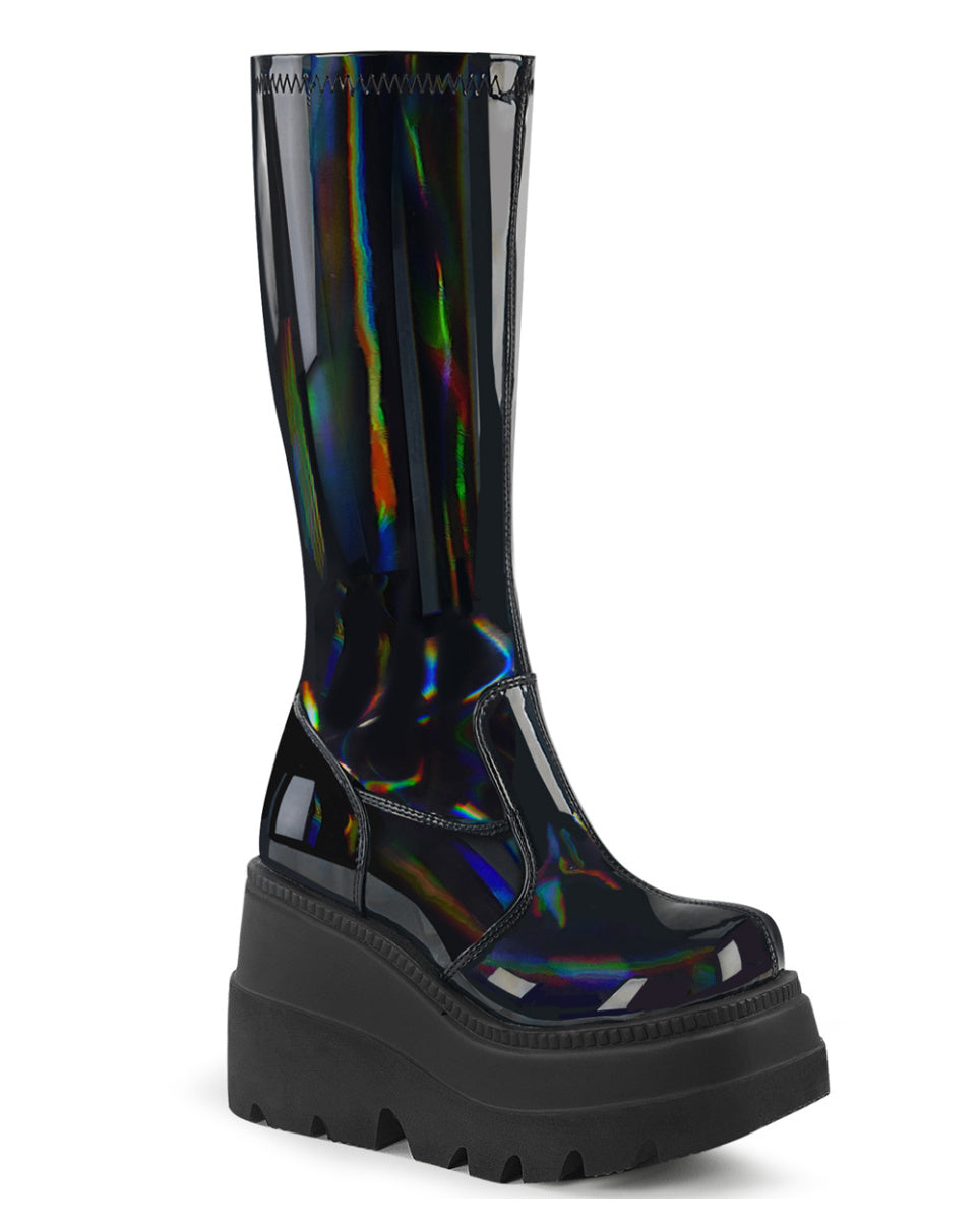 Demonia Shaker Black Holo Knee High Boots - Rave Wonderland