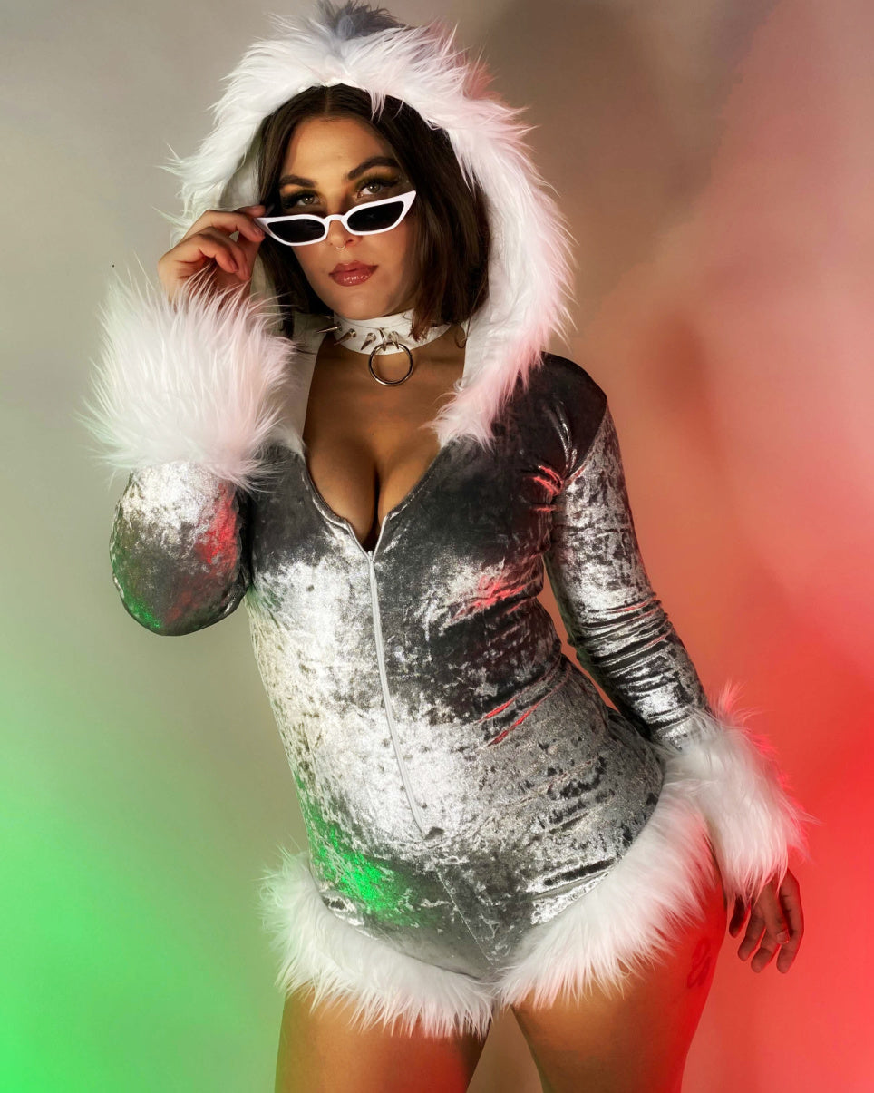 Snow Bunny Fur Trimmed Hooded Romper - Rave Wonderland