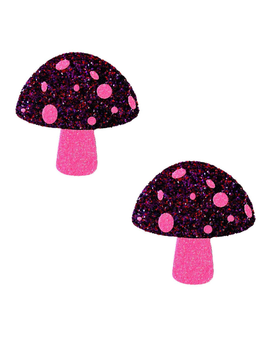 Alice Down The Rabbit Hole Pink Glitter UV Blacklight Shroom Nipztix Pasties - Rave Wonderland