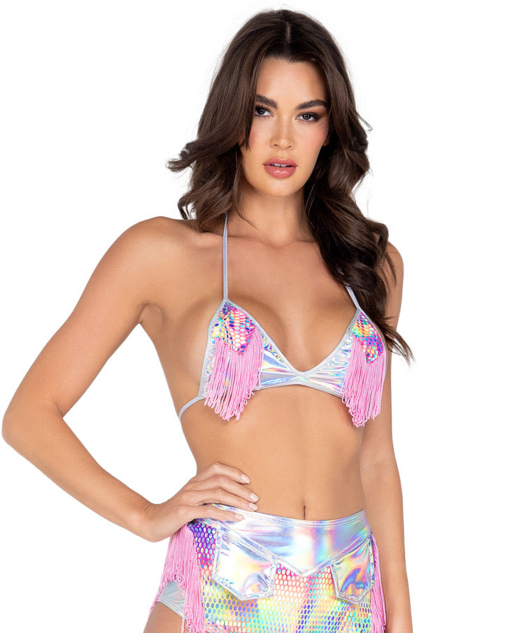 Astro Candy Shiny Bikini Top with Fringe Detail Rave Wonderland