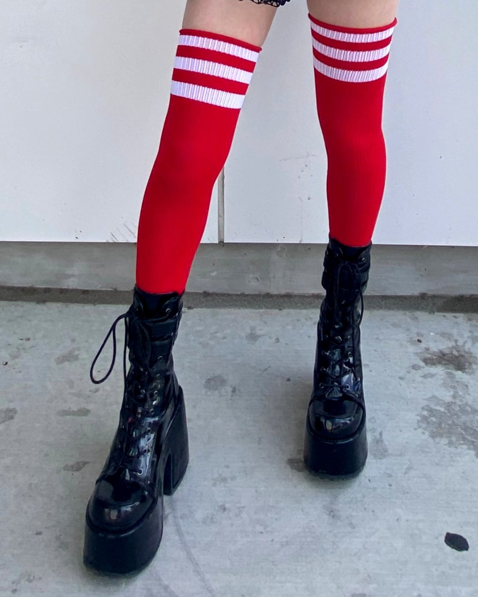 Striped Athletic Thigh High Socks - Rave Wonderland