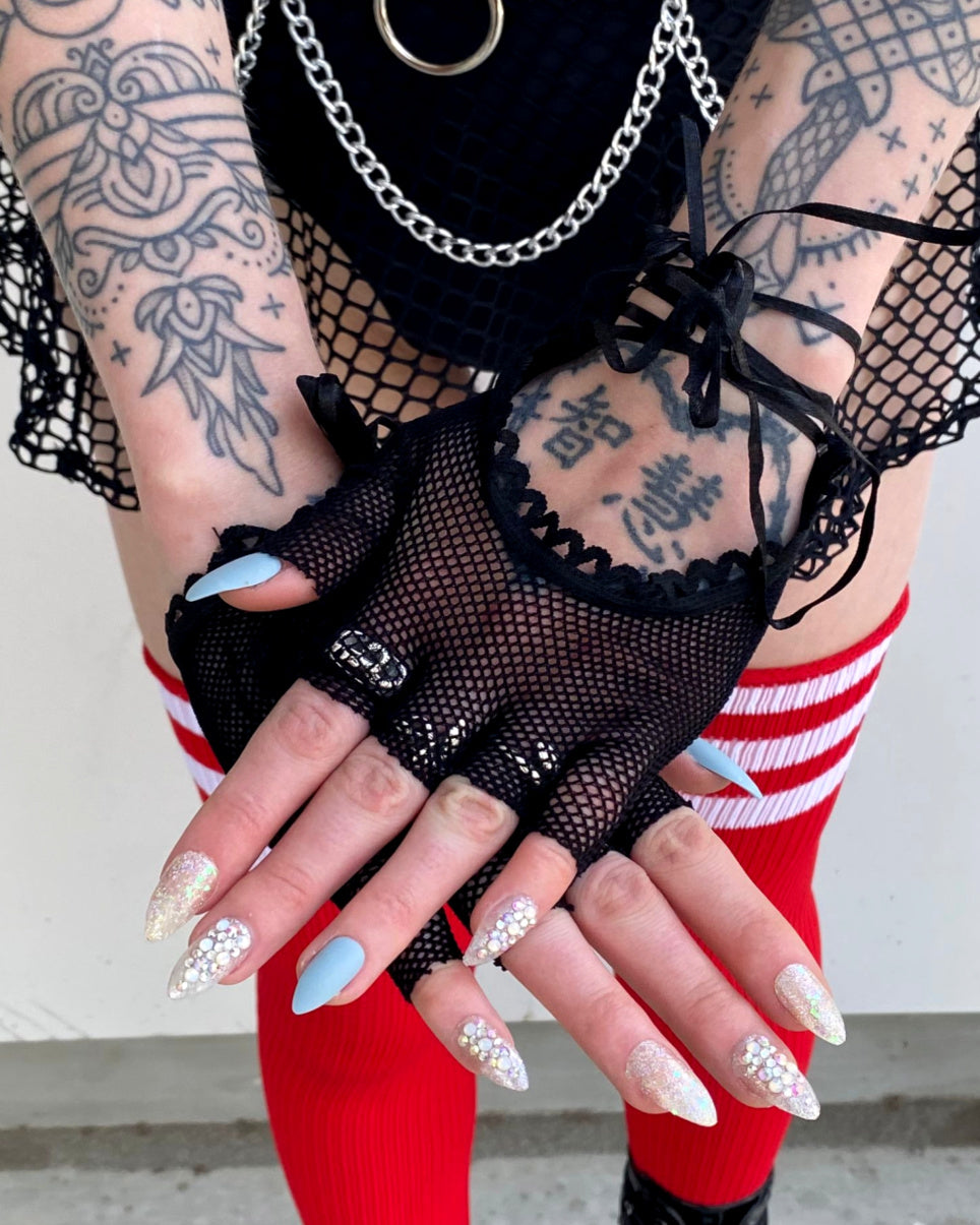 Totally Bitchin' Lace-Up Fishnet Gloves