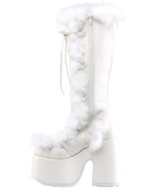 Demonia White Furry Winter Faux Fur Boots - Rave Wonderland