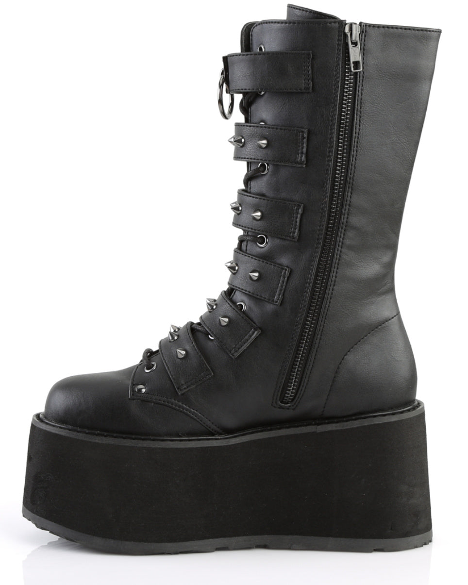 Demonia Matte Black Studded Mid-Calf Platform Boots - Rave Wonderland
