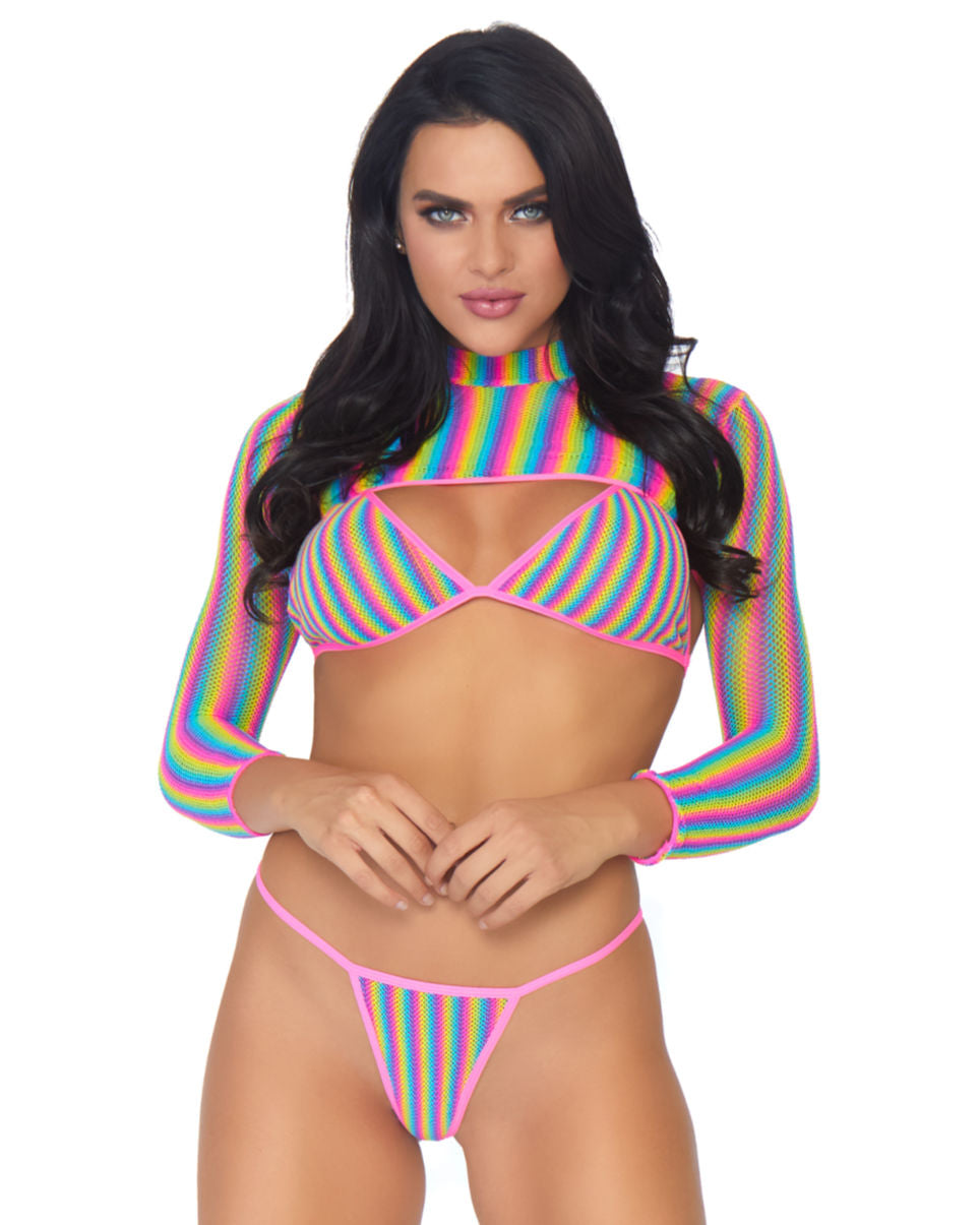 Rainbow Industrial Net 3pc Bikini Set