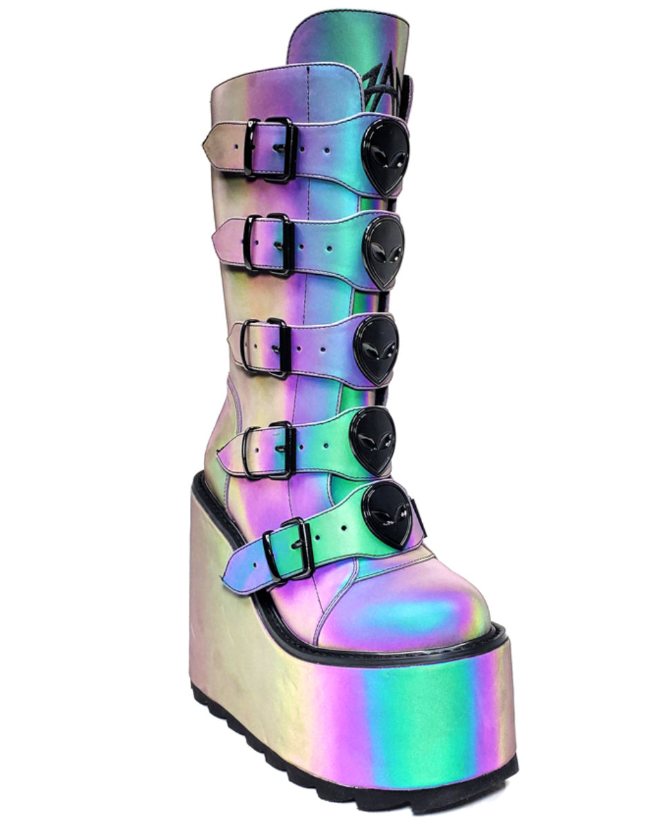 YRU Dune Reflective Alien Platform Shoes - Rave Wonderland