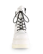 Demonia White Stacked Wedge Platform Ankle Boots - Rave Wonderland