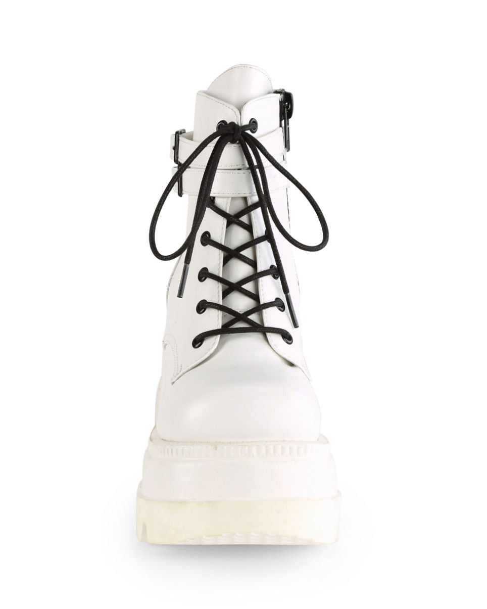 Demonia White Stacked Wedge Platform Ankle Boots - Rave Wonderland