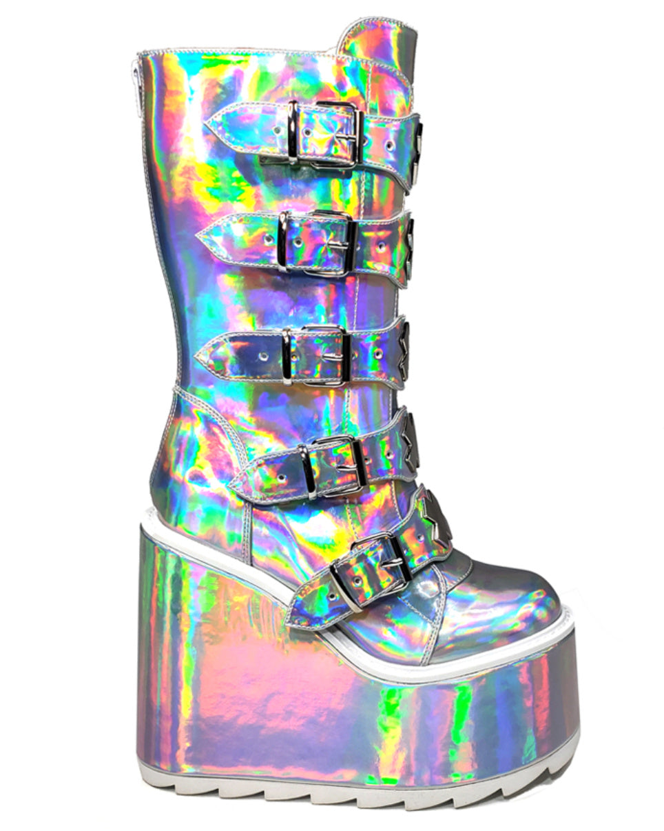 YRU Dune Holographic Silver X Platform Shoes - Rave Wonderland