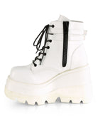 Demonia White Stacked Wedge Platform Ankle Boots - Rave Wonderland