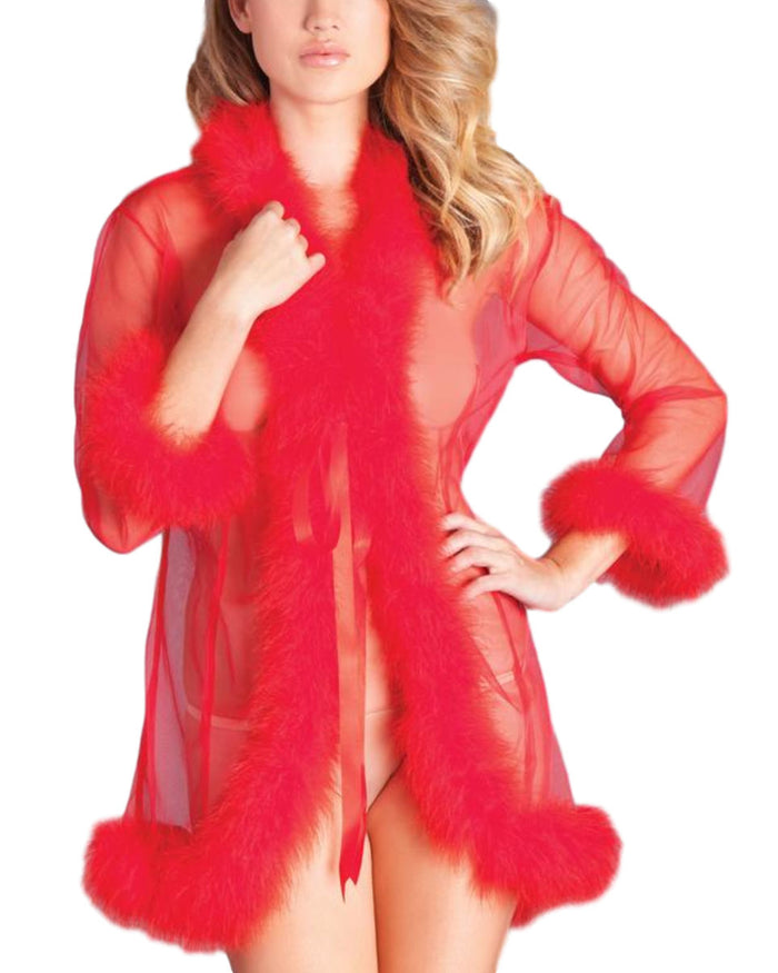 So Xxtra Feather Trim Sheer Robe Rave Wonderland