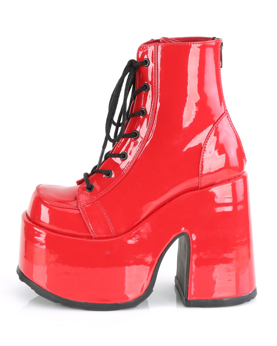 Demonia Red Patent Chunky Lace-Up Boots for Bold Style – Rave