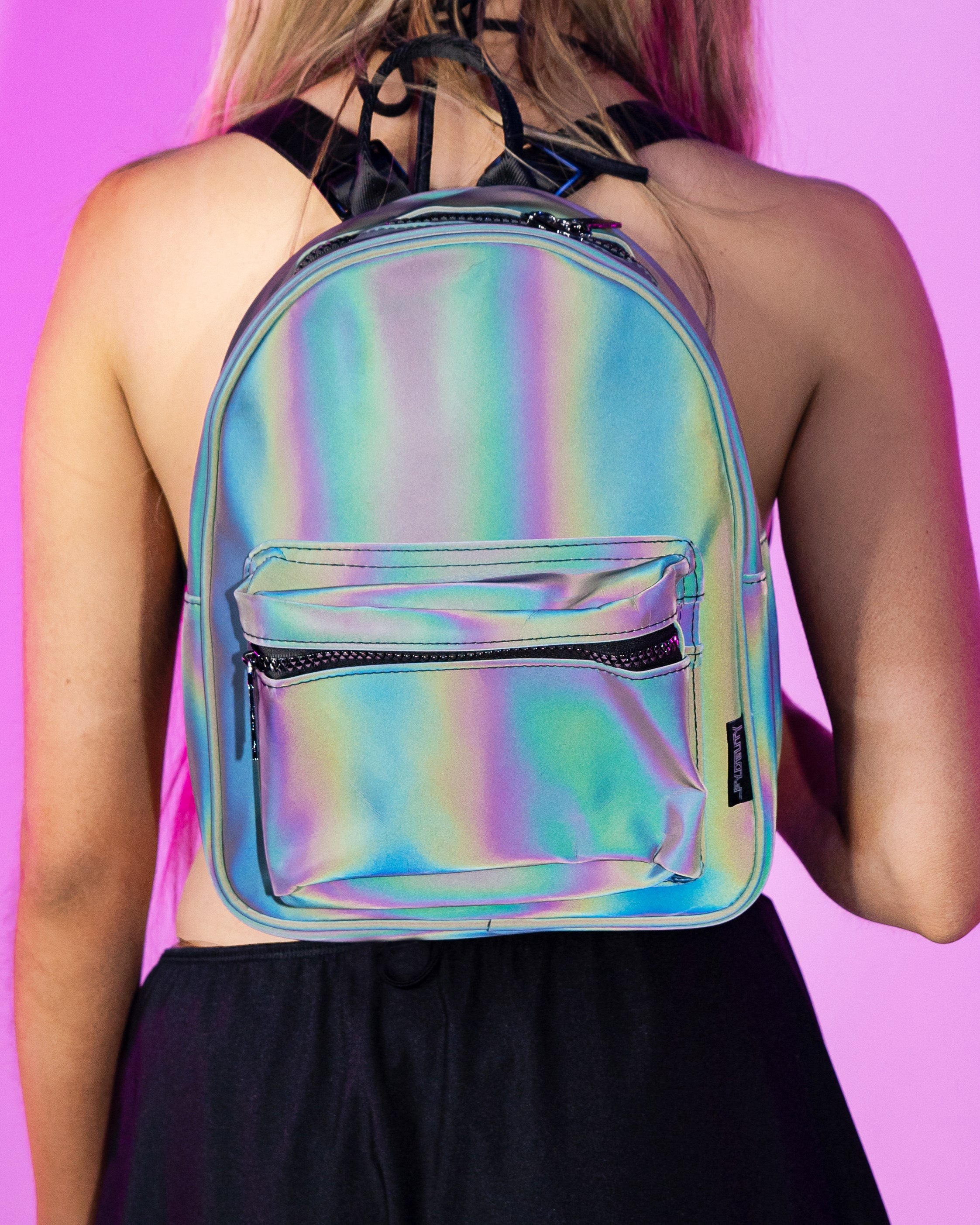 crybaby holographic mini backpack Cyberdog Clear Iridescent Light Up Dolls Kill Adjustable shoulder straps for comfortable carrying CRY BABY Hologram Backpack