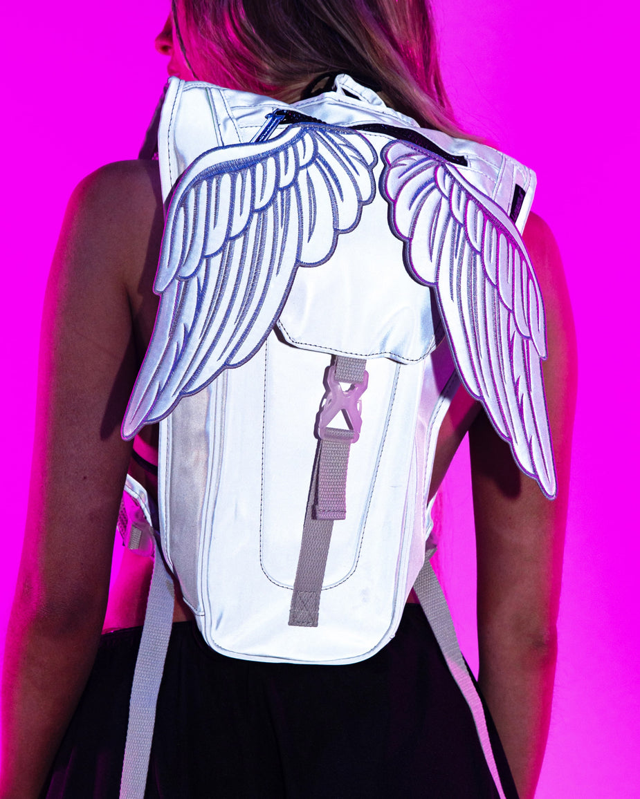 Reflective Silver Angel Wings Hydration Backpack – Rave Wonderland