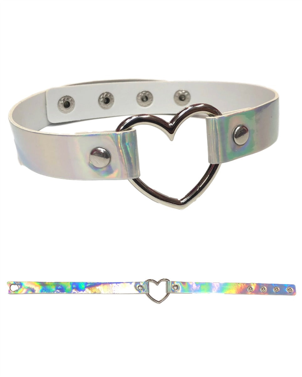 Holographic Choker with Heart Ring - Rave Wonderland