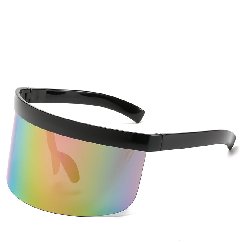 80s Futuristic Cyclops Cyberpunk Visor Sunglasses with Semi Translucent  Mirrored Lens Space Wrap Around Shield Rimless Glasses