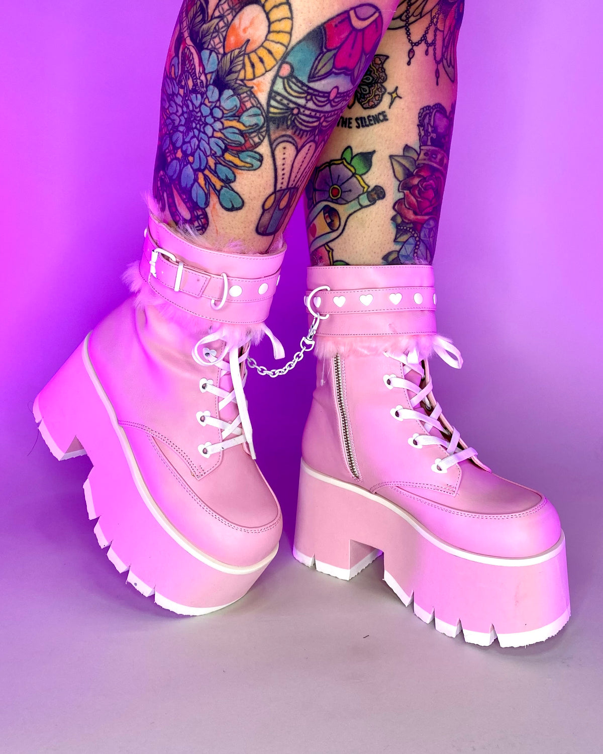 Demonia Ashes Baby Pink Fuzzy Cuff Boots
