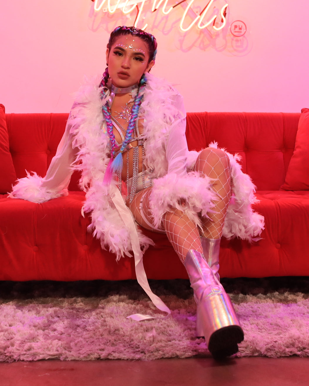 Lady Love Sheer Short Robe With Boa Feather Trim - Rave Wonderland