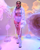 Lady Love Sheer Short Robe With Boa Feather Trim - Rave Wonderland