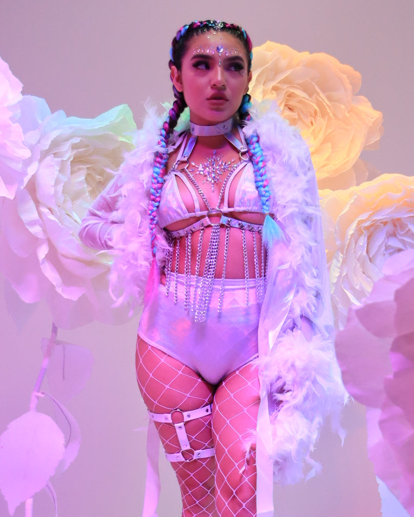 Lady Love Sheer Short Robe With Boa Feather Trim - Rave Wonderland