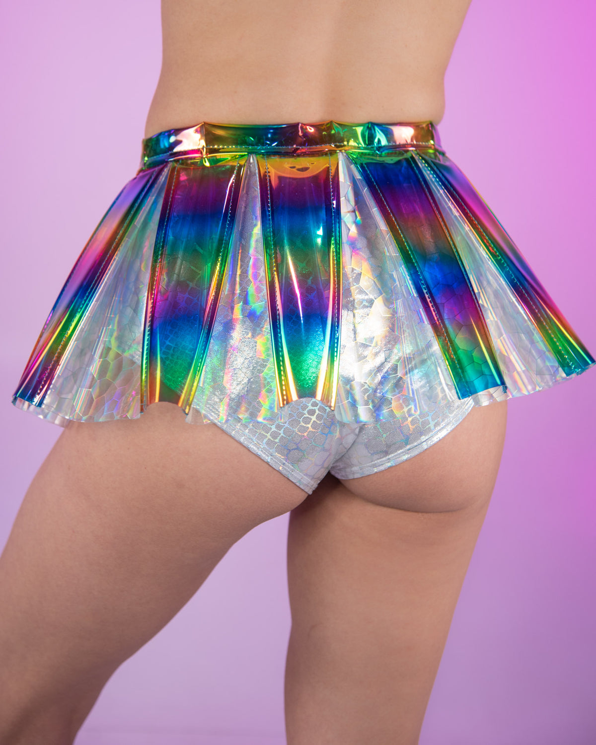 Rainbow and Holo Rocks Pleated Vinyl Skirt