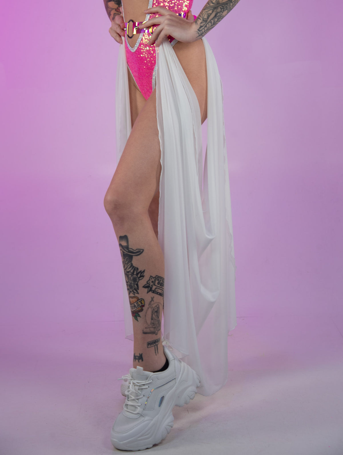 Diamond Rodeo Sheer Mesh Skirt w/ Attached Holographic Belt