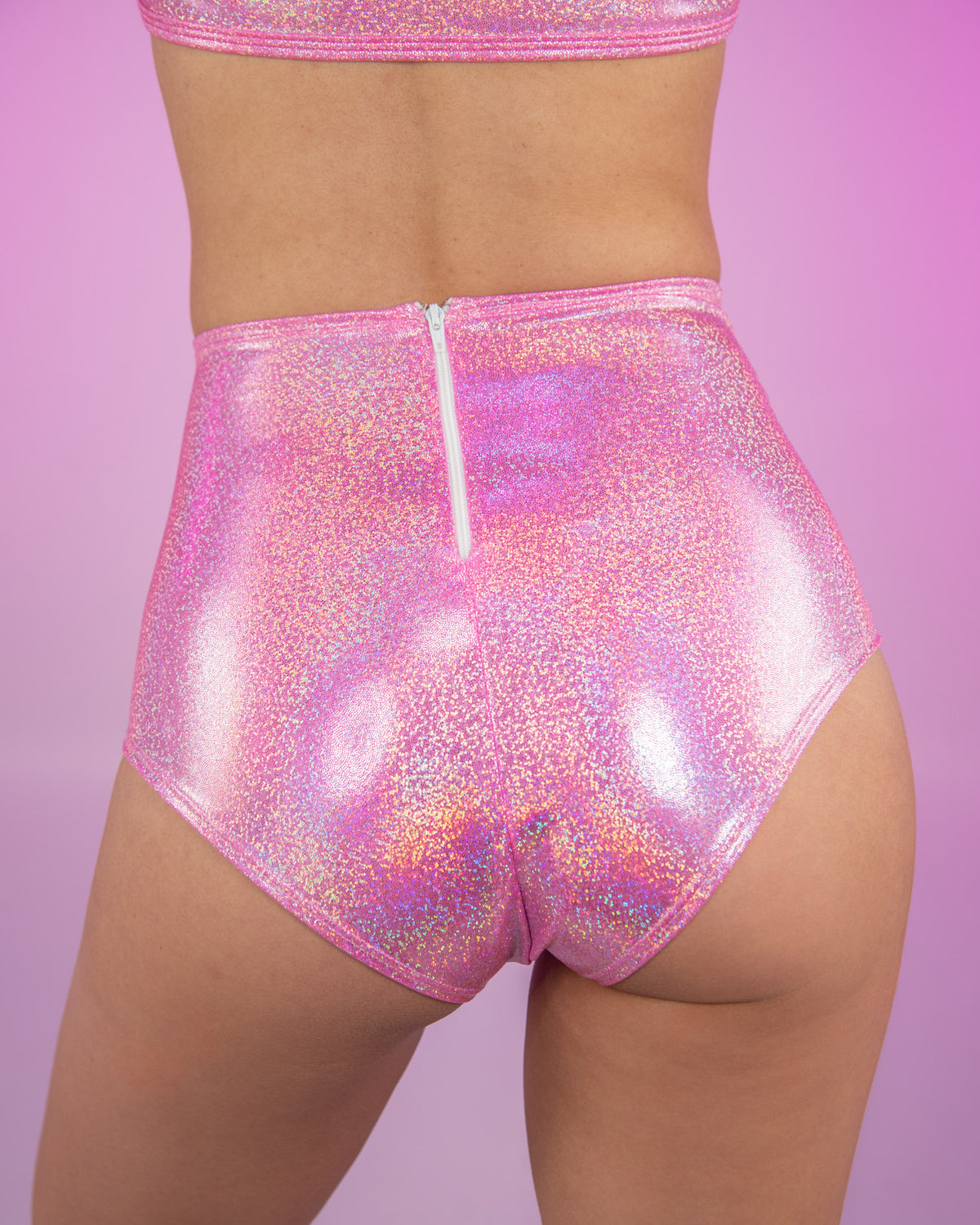 Bubblegum Pink Metallic High-Waist Shorts