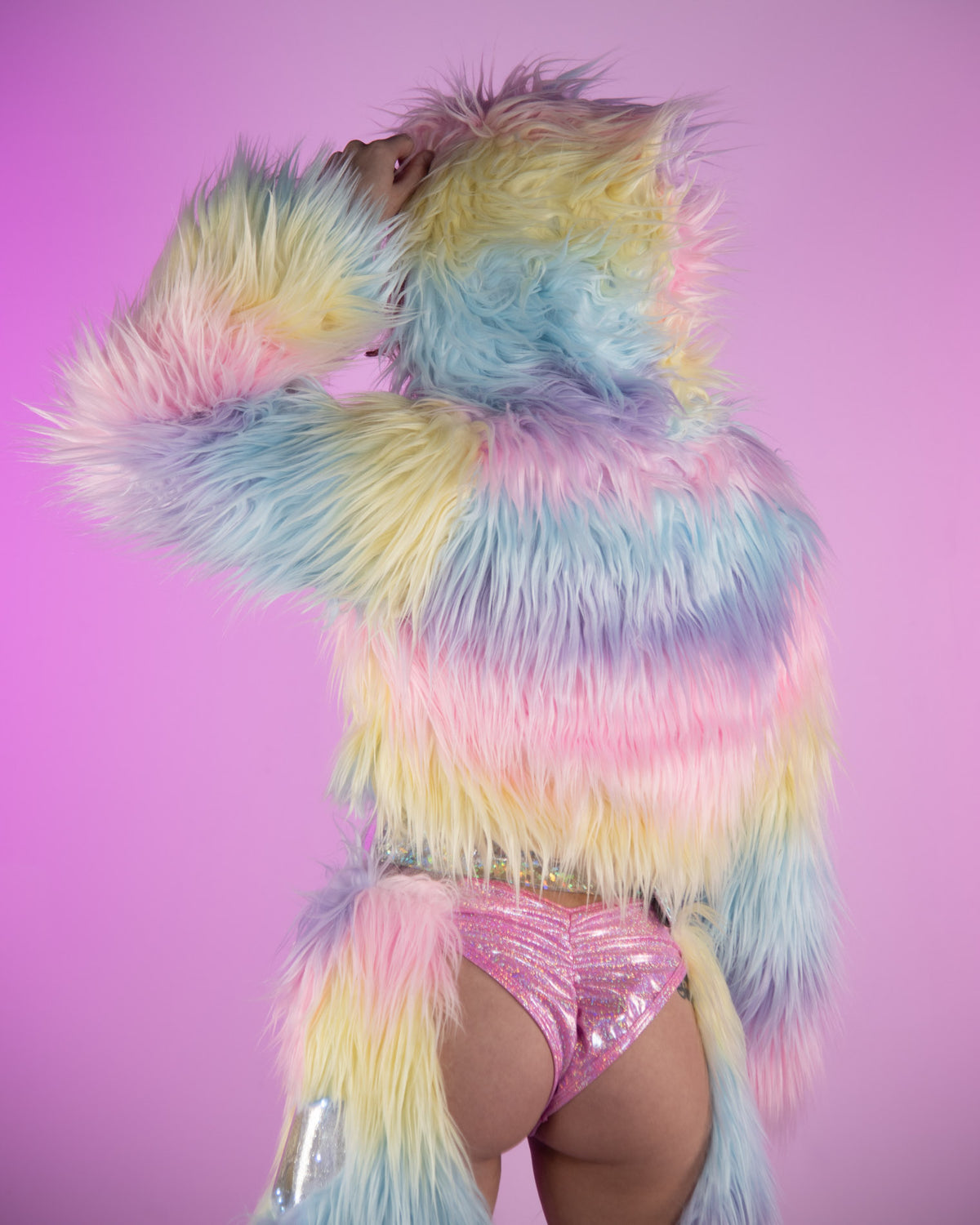 Cropped Rainbow Fur Vest Women's Rainbow Faux Fur Neon Cropped