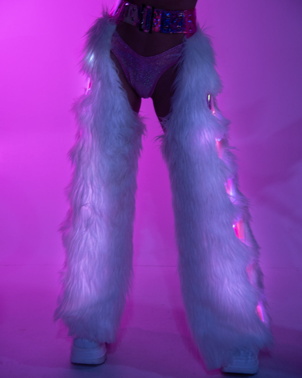 Hot Pink and White Light Up Faux Fur Heart Chaps