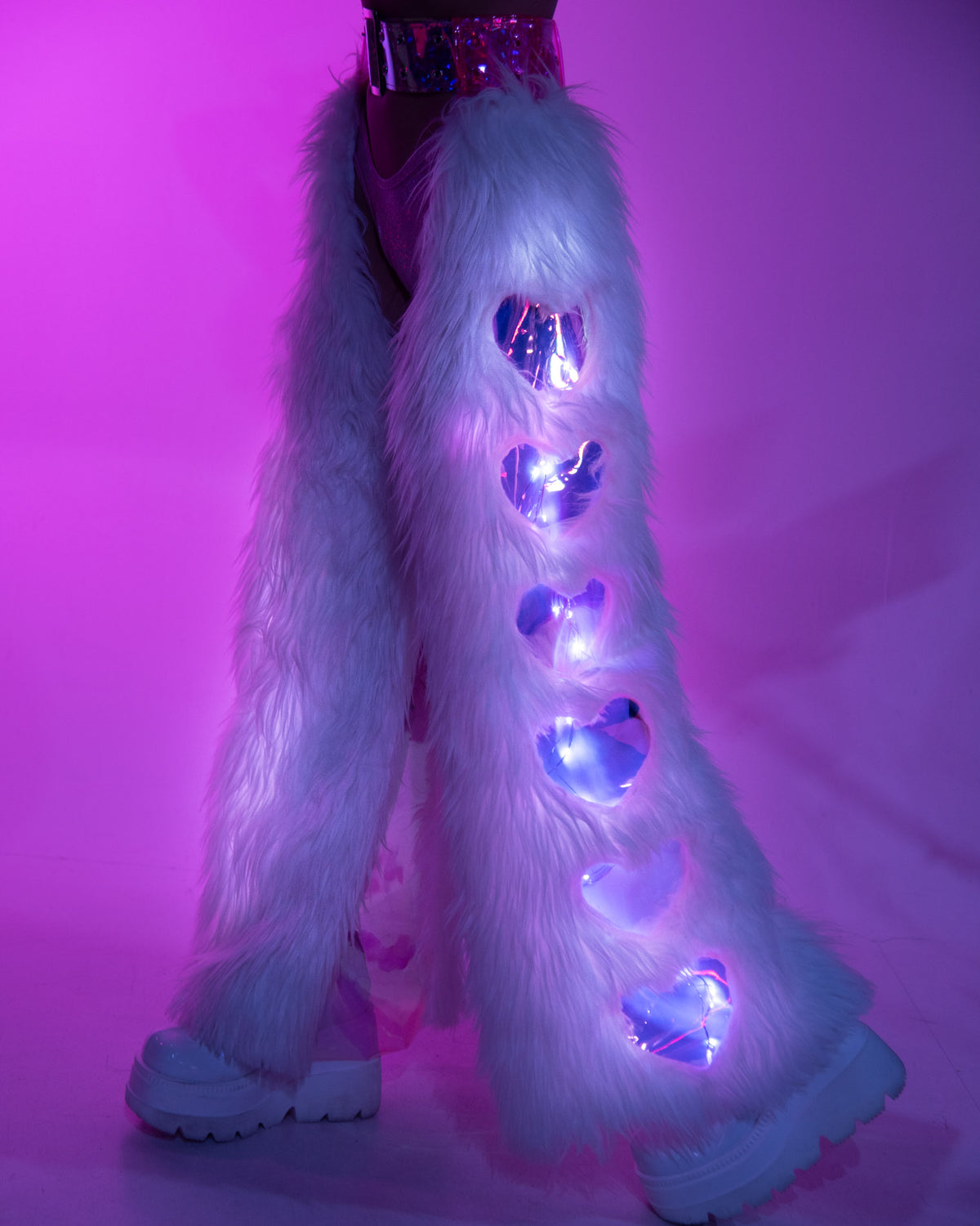 Hot Pink and White Light Up Faux Fur Heart Chaps