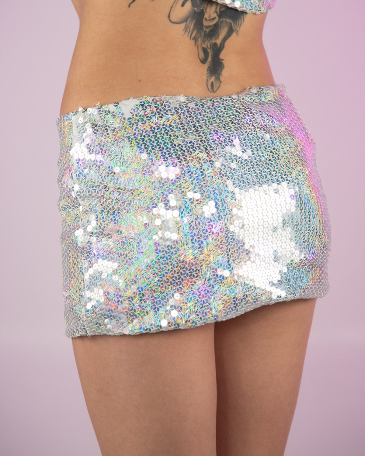 Silver Sequin Light-Up LED Pink Laser Sequin Skirt