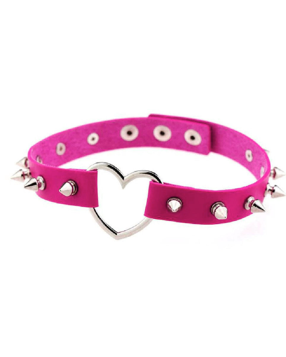 Pink leather heart choker online