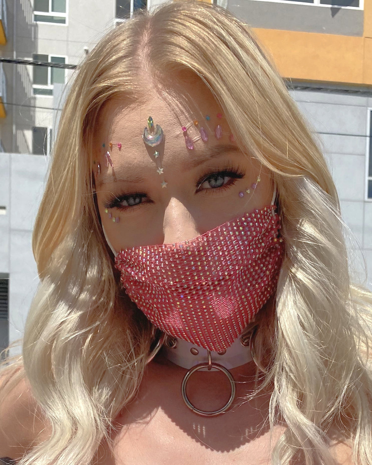 Neva Nude Stupid Love Mesh Jewel Face Mask - Rave Wonderland