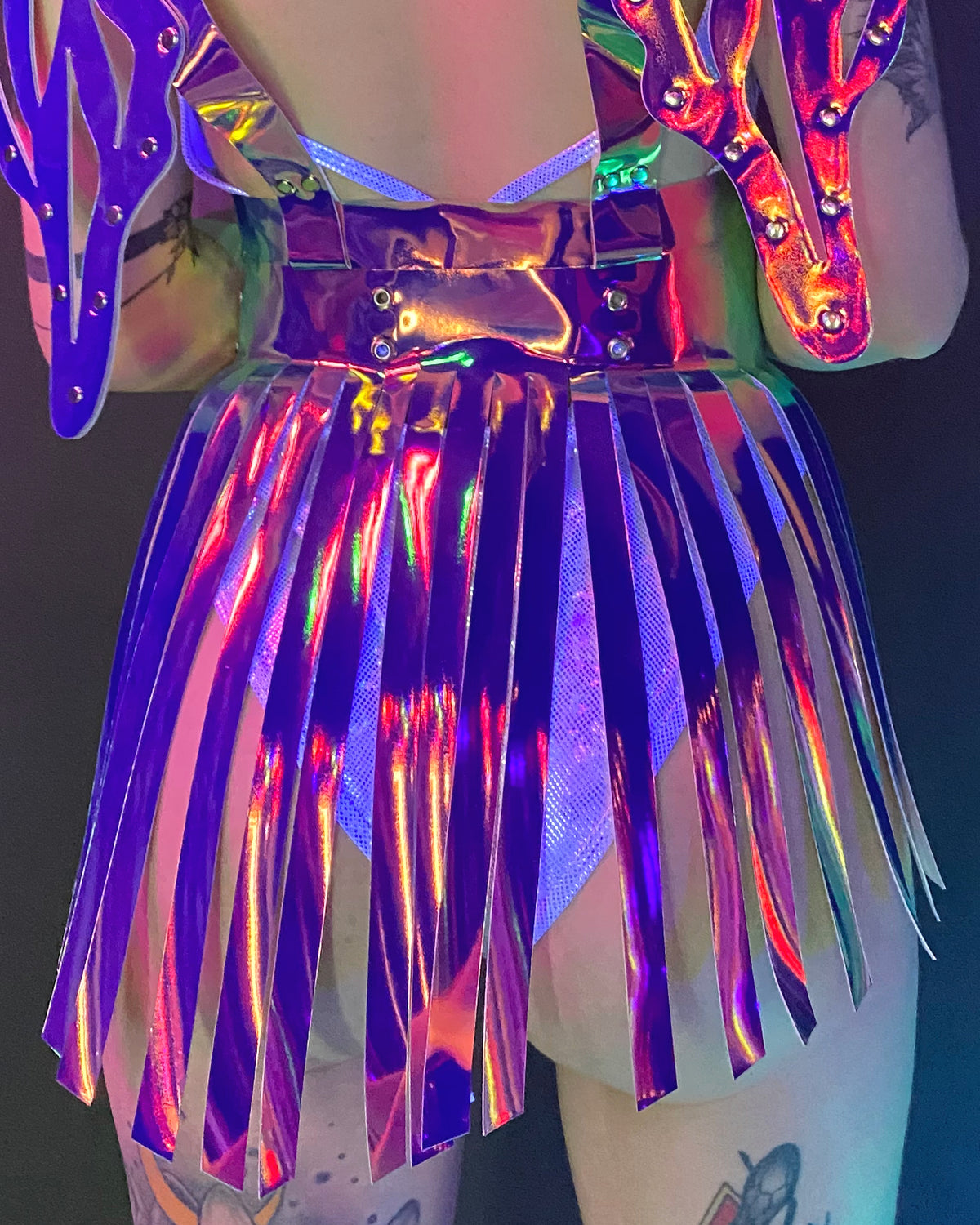 Dark Holo Iridescent Fringe Skirt - Rave Wonderland