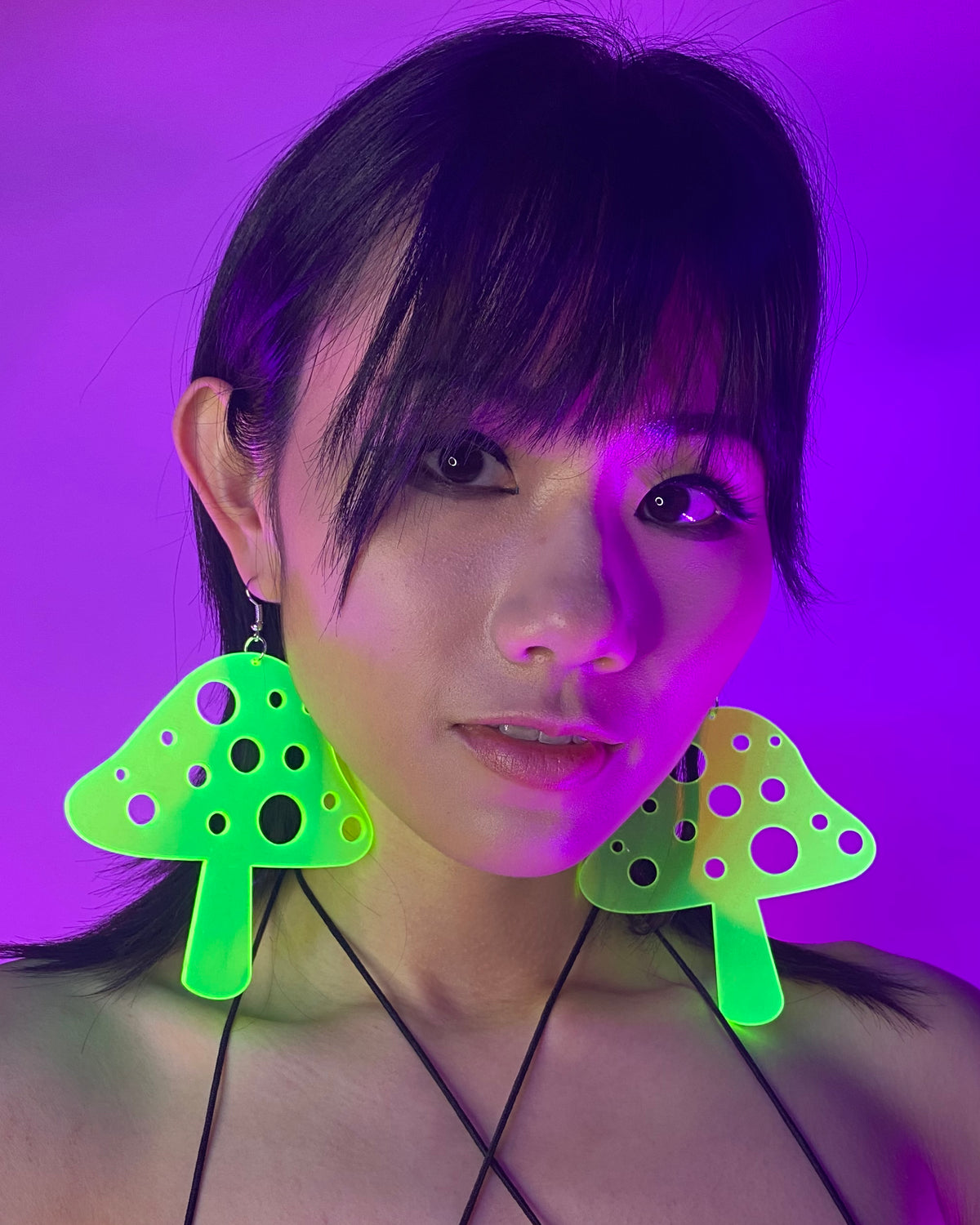 Trippin' On Mushrooms Neon Blacklight PVC Earrings - Rave Wonderland