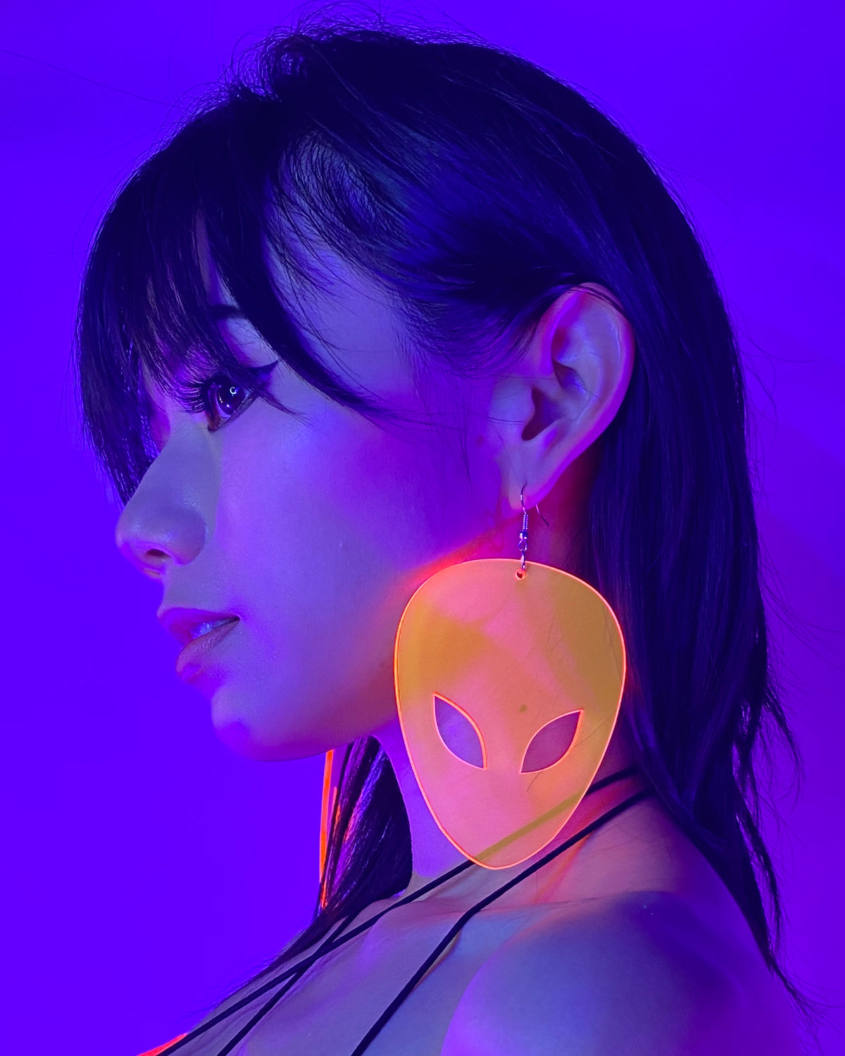 Not Alone Alien Head Neon Blacklight PVC Earrings - Rave Wonderland