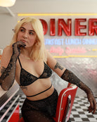 Black Rhinestone Fishnet Long Gloves - Rave Wonderland