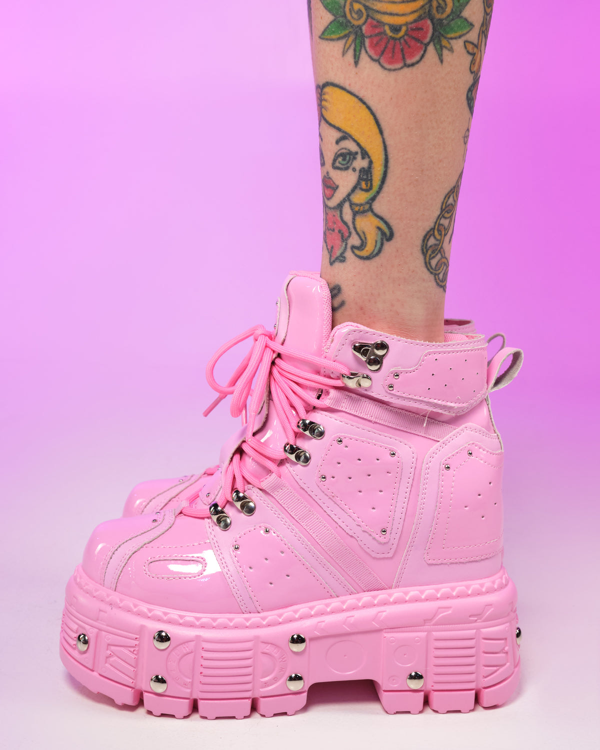 Pink Sky High Wedge Sneakers