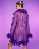 Lady Love Sheer Short Robe With Boa Feather Trim - Rave Wonderland