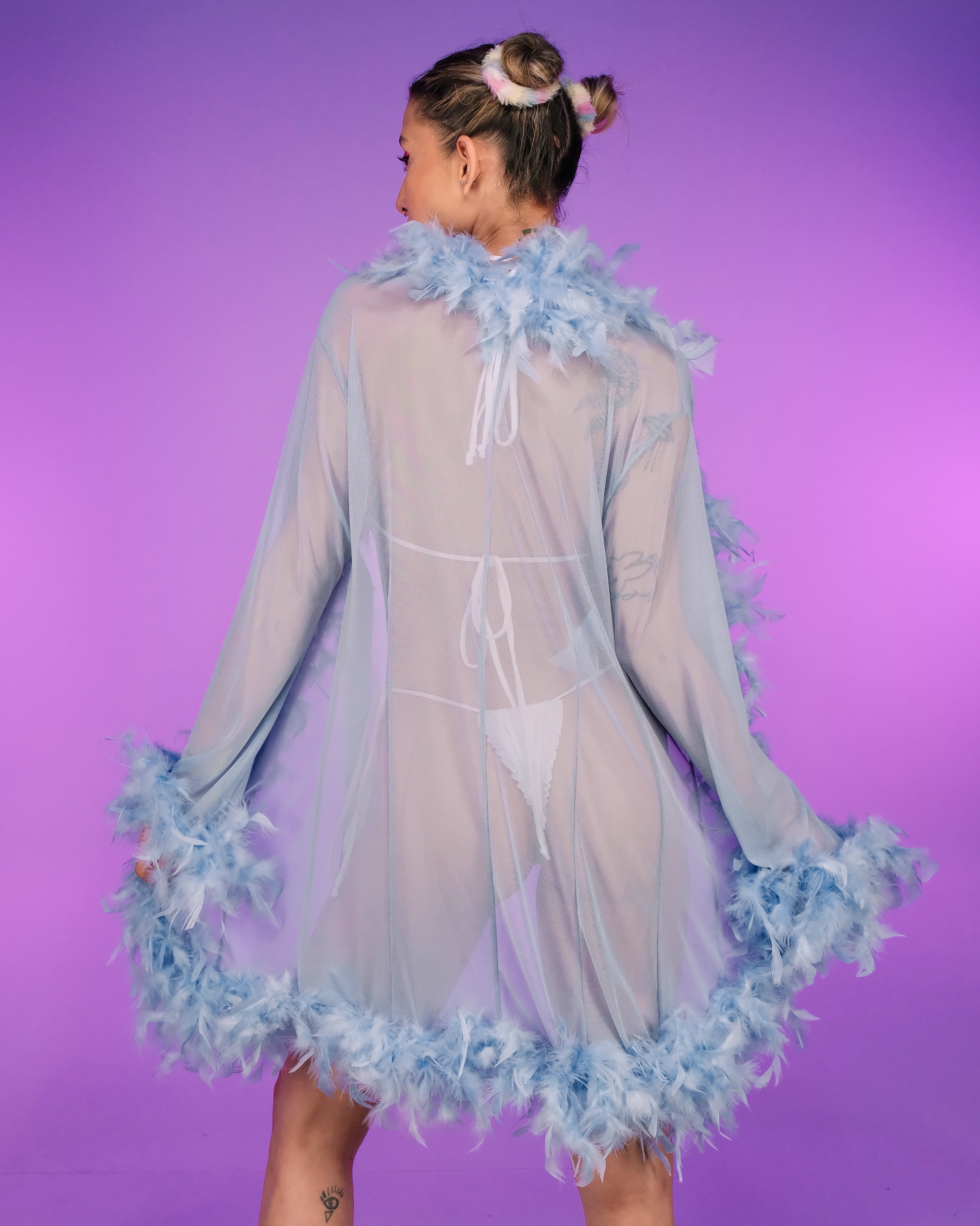 Lady Love Sheer Short Robe With Boa Feather Trim Rave Wonderland Lady Love Sheer Short Robe With Boa Feather Trim Rave Wonderland