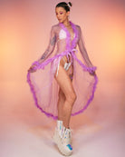 So Xxtra Feather Trim Sheer Long Robe - Rave Wonderland