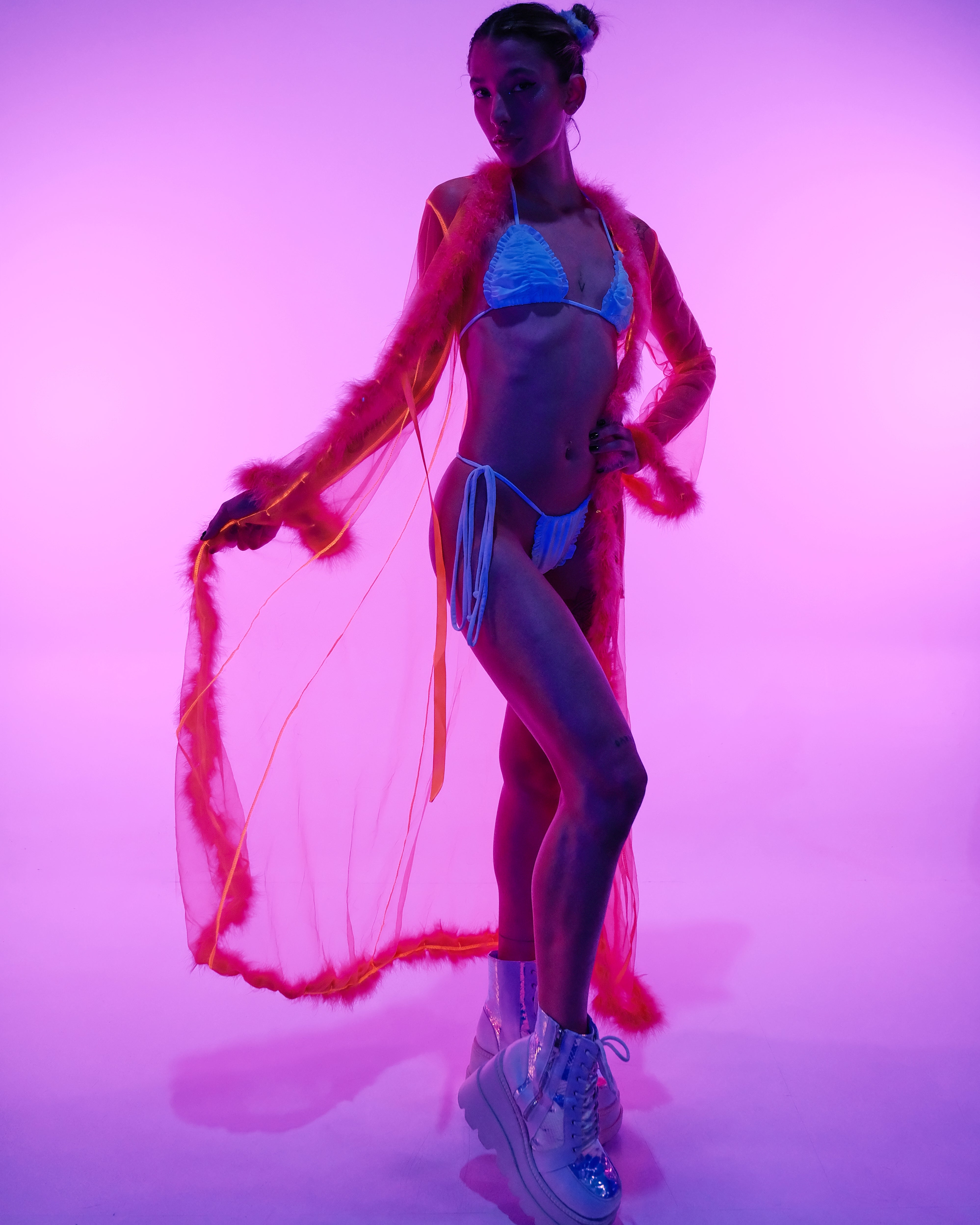 So Xxtra Feather Trim Sheer Long Robe - Rave Wonderland