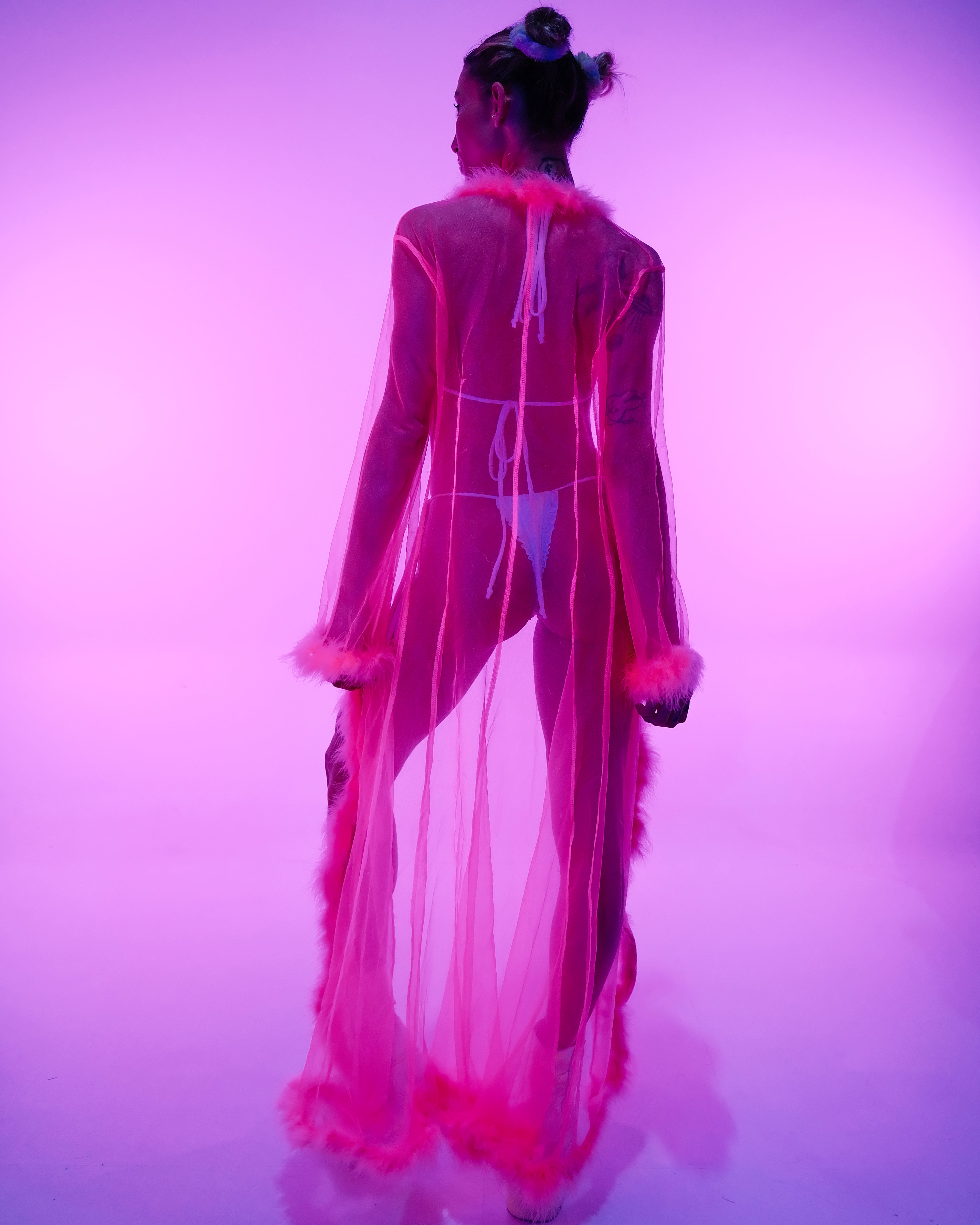 So Xxtra Feather Trim Sheer Long Robe - Rave Wonderland