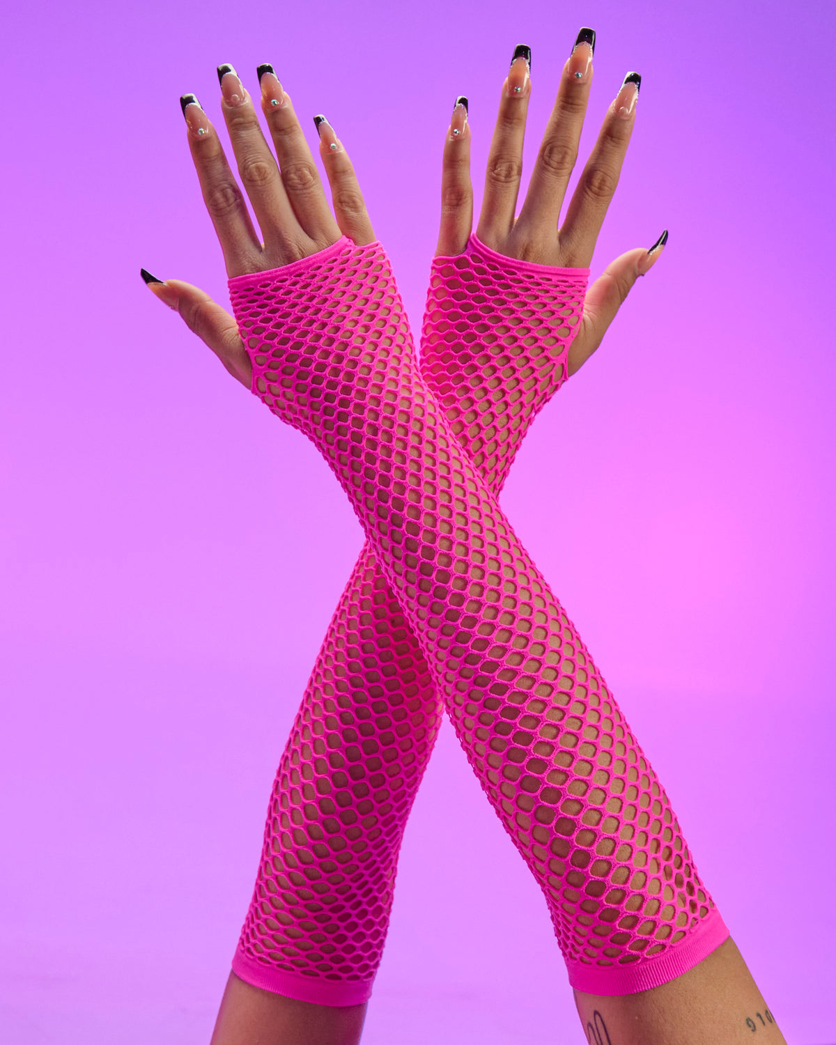 Adult Triangle Net Fingerless Gloves - One Size - Neon Purple