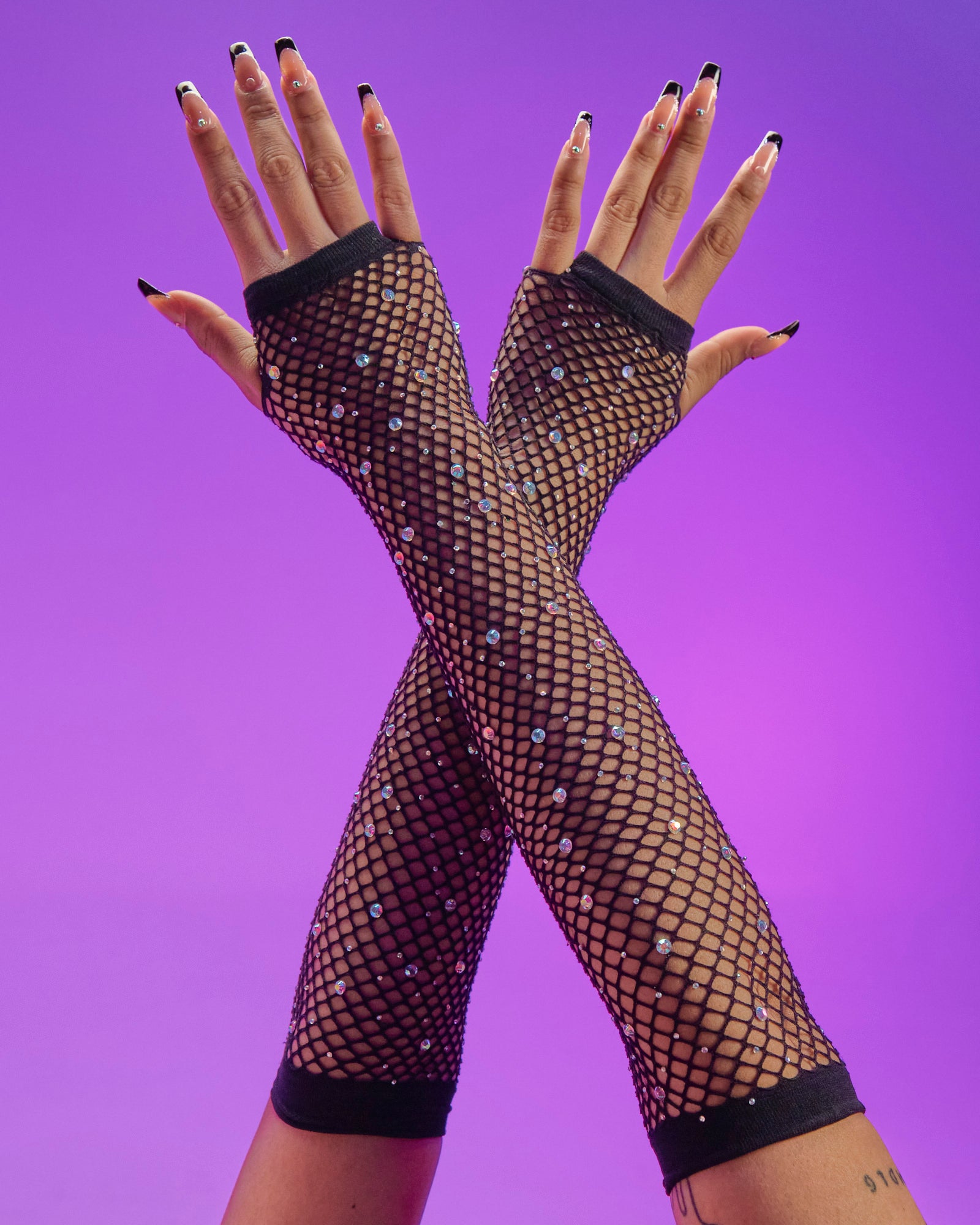 Rhinestone Fishnet Arm Warmers - Rave Wonderland