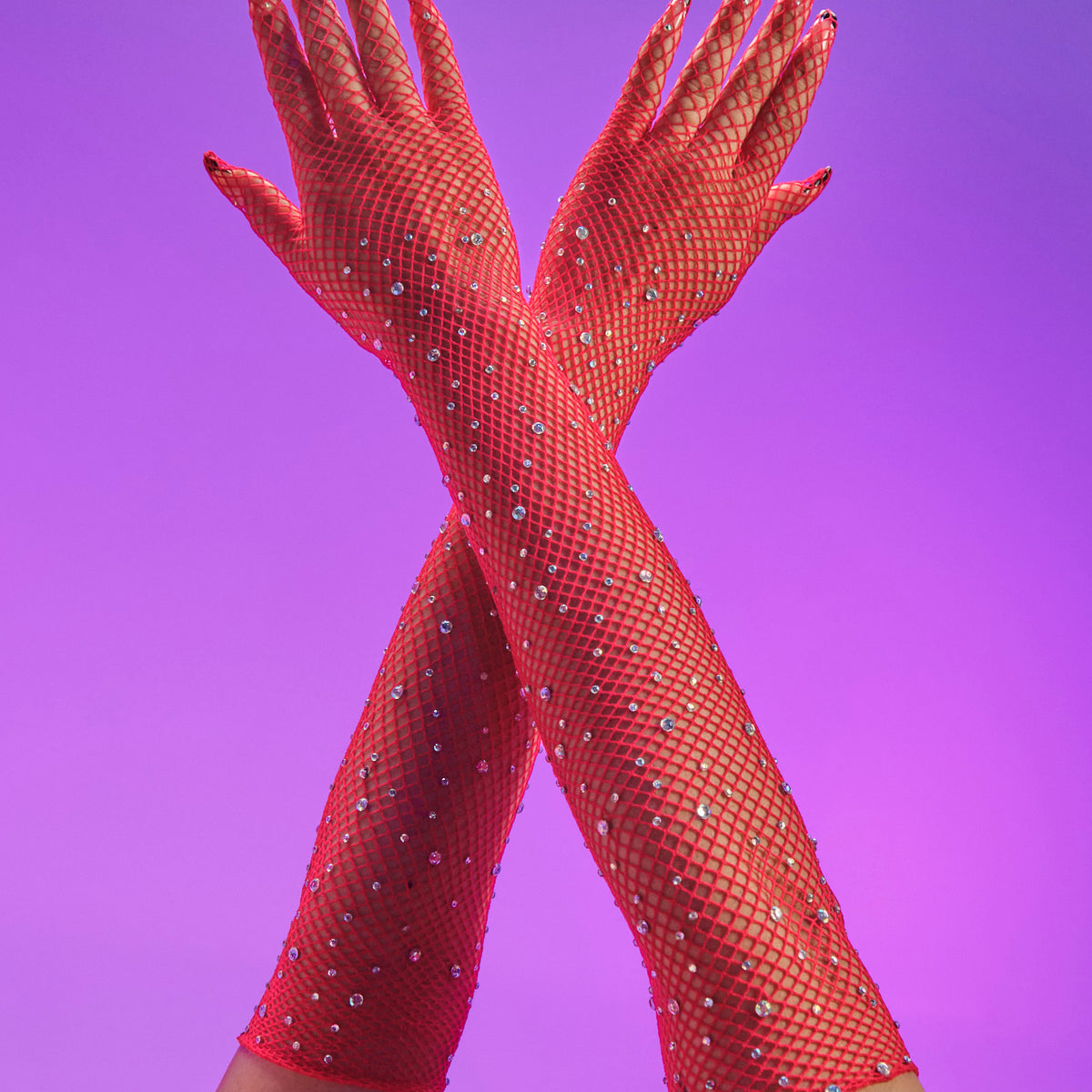 Red Rhinestone Fishnet Long Gloves – Rave Wonderland