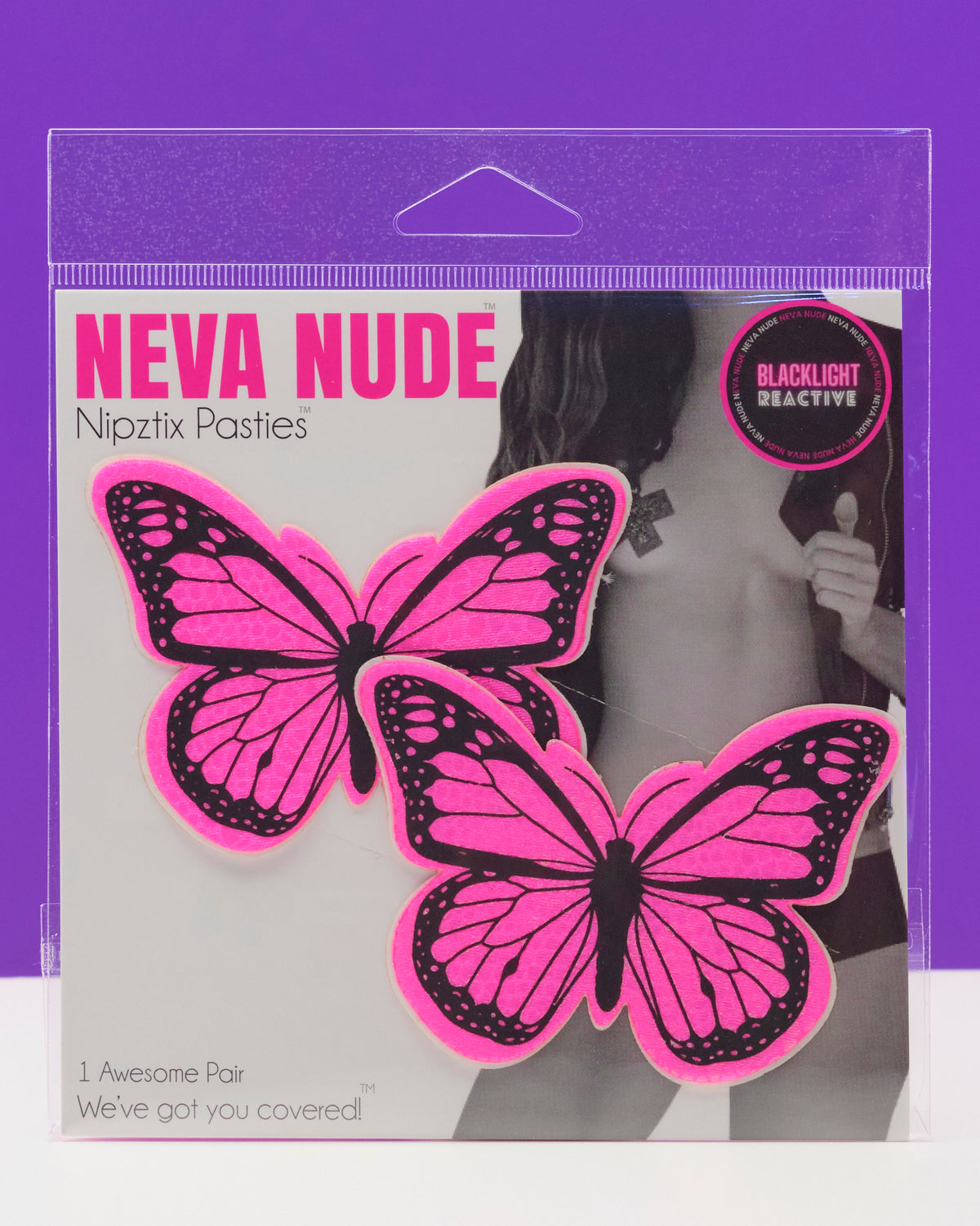 Super Pink Holographic Butterfly UV Blacklight Neva Nude Pasties