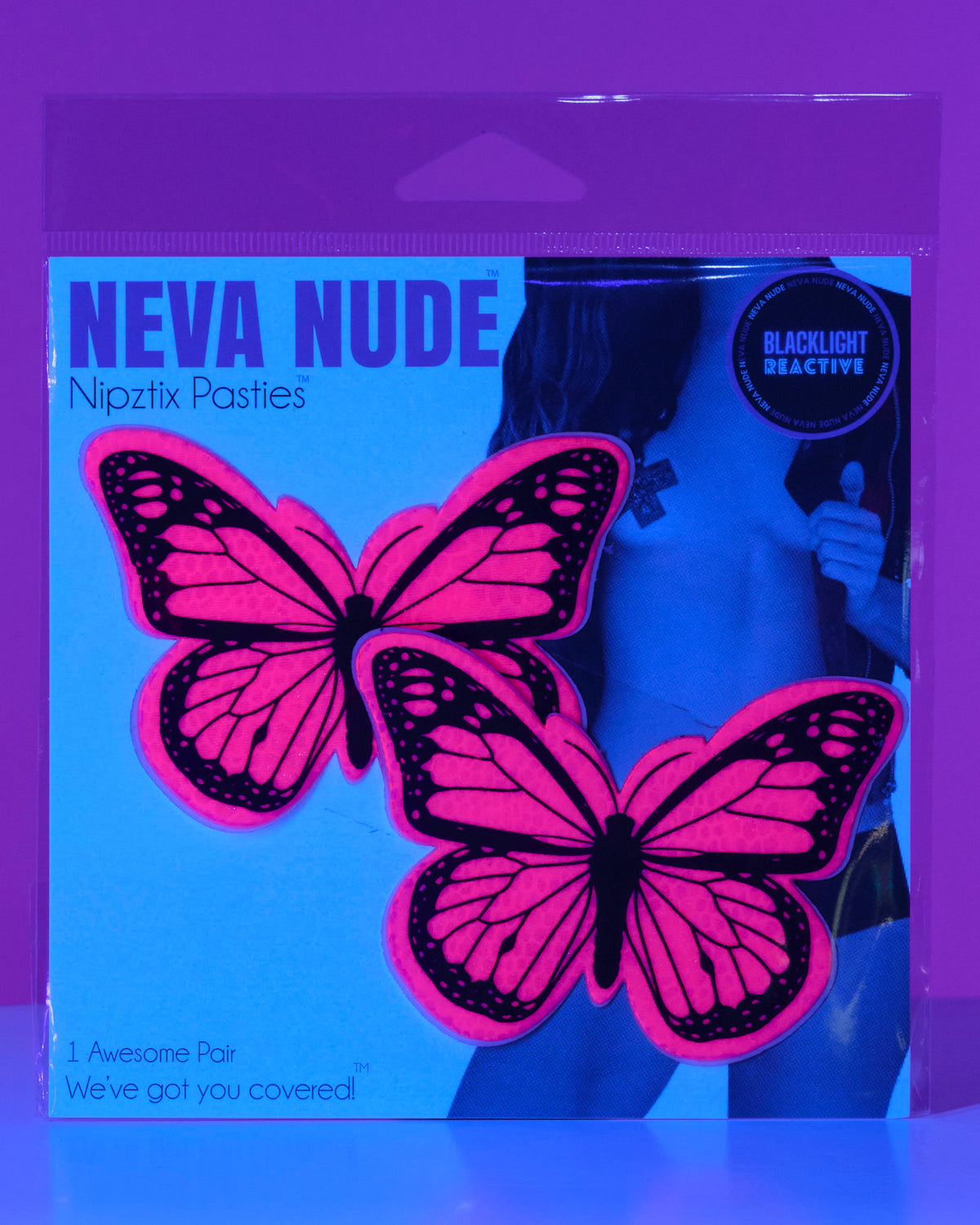 Super Pink Holographic Butterfly UV Blacklight Neva Nude Pasties