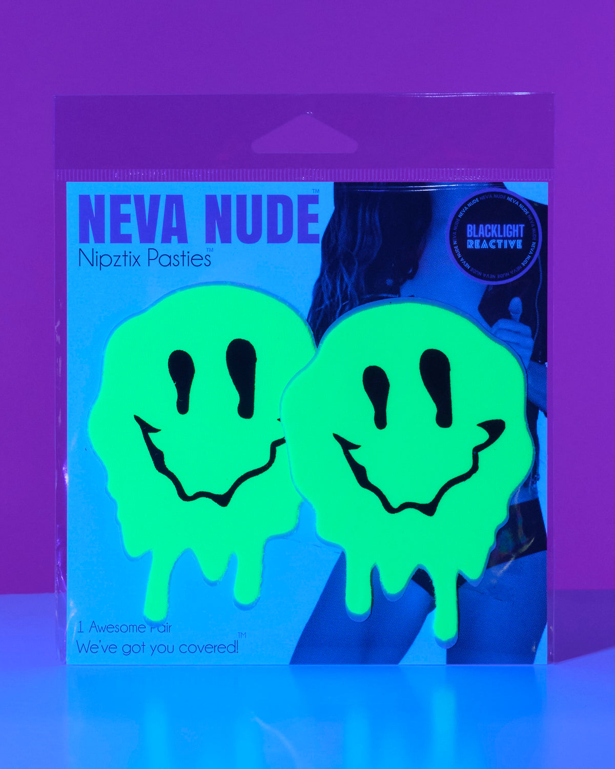 Drip Smiley Neon Green UV Reactive Pasties